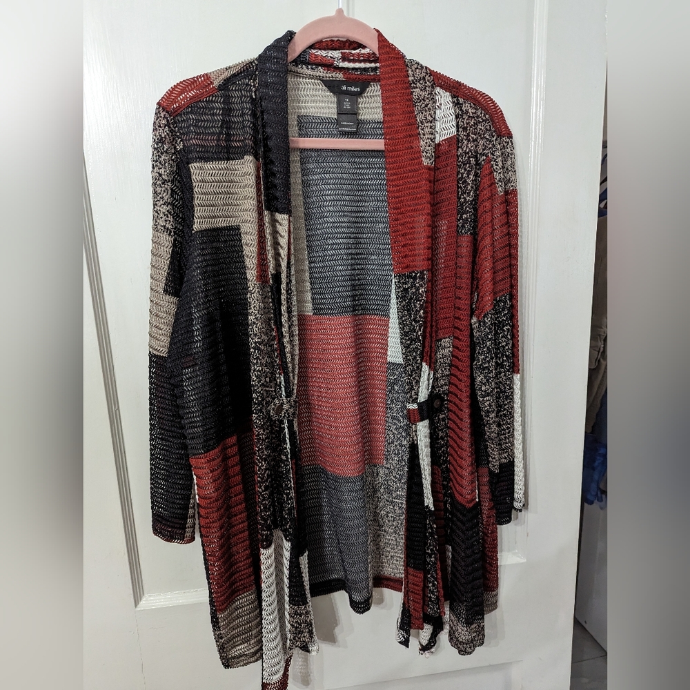 EUC Ali Miles 1X Open Weave Mixed Print Jacket